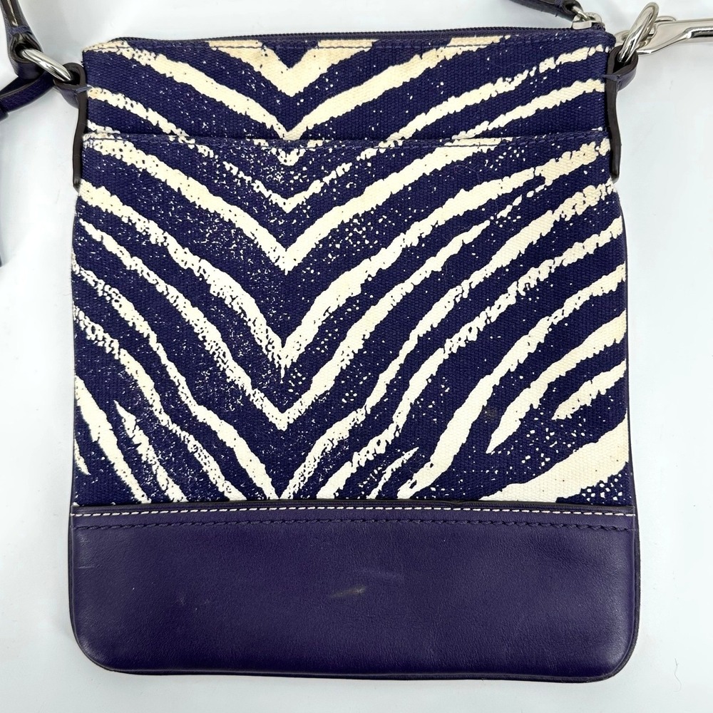 Coach Legacy Zebra Print Canvas Leather Trim Crossbody Bag Purse Purple 23410 - Picture 3 of 13